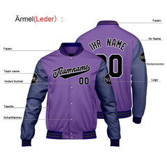 Maßgeschneiderte Lila Letterman Varsity Jacket Individuelle Stickerei Druck nach Ihrem Wunsch