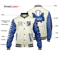 Maßgeschneiderte Weiß Blau Letterman Varsity Jacket Individuelle Stickerei  Druck nach Ihrem Wunsch