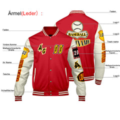Maßgeschneiderte Rot Gelb Letterman Varsity Jacket Individuelle Stickerei Druck nach Ihrem Wunsch