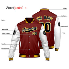 Maßgeschneiderte Rot Weiß Letterman Varsity Jacket Individuelle Stickerei Druck nach Ihrem Wunsch