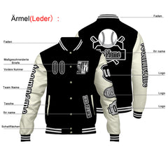Maßgeschneiderte Schwarz Weiß Letterman Varsity Jacket Individuelle Stickerei  Druck nach Ihrem Wunsch