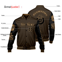 Maßgeschneiderte Braun Schwarz Letterman Varsity Jacket Individuelle Stickerei Druck nach Ihrem Wunsch