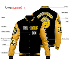 Maßgeschneiderte Schwarz Gelb Letterman Varsity Jacket Individuelle Stickerei Druck nach Ihrem Wunsch