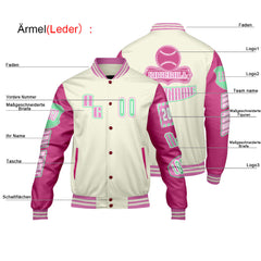 Maßgeschneiderte Rosa Grün Letterman Varsity Jacket Individuelle Stickerei Druck nach Ihrem Wunsch