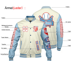 Maßgeschneiderte Weiß Blau Letterman Varsity Jacket Individuelle Stickerei  Druck nach Ihrem Wunsch