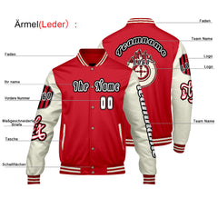 Maßgeschneiderte Rot Weiß Letterman Varsity Jacket Individuelle Stickerei Druck nach Ihrem Wunsch