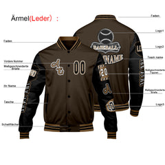 Maßgeschneiderte Braun Schwarz Letterman Varsity Jacket Individuelle Stickerei Druck nach Ihrem Wunsch