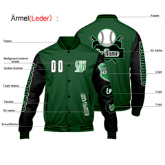 Maßgeschneiderte Grün Schwarz Letterman Varsity Jacket Individuelle Stickerei Druck nach Ihrem Wunsch