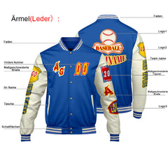 Maßgeschneiderte Blau Gelb Letterman Varsity Jacket Individuelle Stickerei Druck nach Ihrem Wunsch