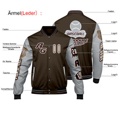 Maßgeschneiderte Braun Grau Letterman Varsity Jacket Individuelle Stickerei Druck nach Ihrem Wunsch