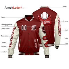 Maßgeschneiderte Rot Weiß Letterman Varsity Jacket Individuelle Stickerei  Druck nach Ihrem Wunsch