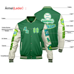 Maßgeschneiderte Grün Cyan Letterman Varsity Jacket Individuelle Stickerei Druck nach Ihrem Wunsch
