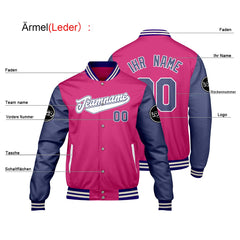 Maßgeschneiderte Rosa Lila Letterman Varsity Jacket Individuelle Stickerei Druck nach Ihrem Wunsch