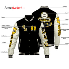 Maßgeschneiderte Schwarz Gelb Letterman Varsity Jacket Individuelle Stickerei Druck nach Ihrem Wunsch