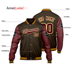 Maßgeschneiderte Braun Rot Letterman Varsity Jacket Individuelle Stickerei Druck nach Ihrem Wunsch