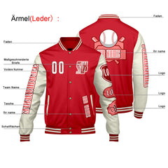 Maßgeschneiderte Rot Weiß Letterman Varsity Jacket Individuelle Stickerei  Druck nach Ihrem Wunsch