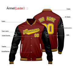 Maßgeschneiderte Rot Schwarz Letterman Varsity Jacket Individuelle Stickerei Druck nach Ihrem Wunsch