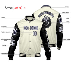 Maßgeschneiderte Weiß Schwarz Letterman Varsity Jacket Individuelle Stickerei Druck nach Ihrem Wunsch