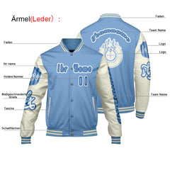 Maßgeschneiderte Blau Weiß Letterman Varsity Jacket Individuelle Stickerei Druck nach Ihrem Wunsch