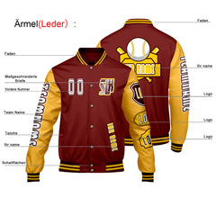 Maßgeschneiderte Rot Gelb Letterman Varsity Jacket Individuelle Stickerei  Druck nach Ihrem Wunsch