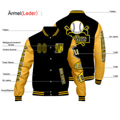 Maßgeschneiderte Schwarz Gelb Letterman Varsity Jacket Individuelle Stickerei  Druck nach Ihrem Wunsch