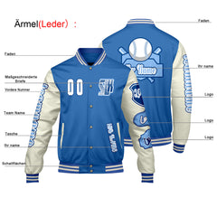 Maßgeschneiderte Blau Weiß Letterman Varsity Jacket Individuelle Stickerei  Druck nach Ihrem Wunsch