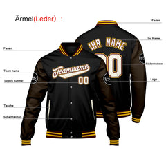 Maßgeschneiderte schwarz Braun Letterman Varsity Jacket Individuelle Stickerei Druck nach Ihrem Wunsch