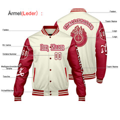 Maßgeschneiderte Weiß Rot Letterman Varsity Jacket Individuelle Stickerei Druck nach Ihrem Wunsch