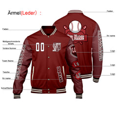 Maßgeschneiderte Rot Letterman Varsity Jacket Individuelle Stickerei  Druck nach Ihrem Wunsch