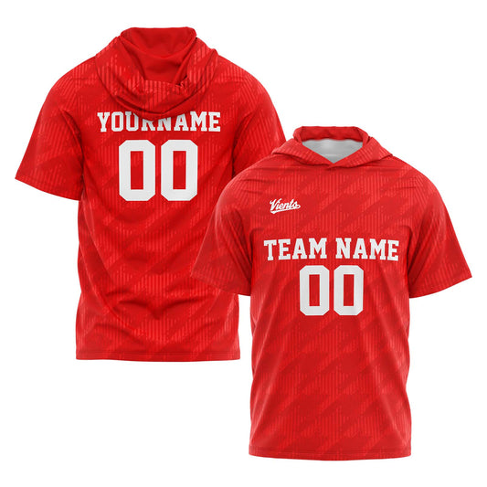 Benutzerdefinierte Rot Kurzarm-Kapuzenpullover für Männer Frauen Hemden mit Kapuzen gedruckt Name Logo