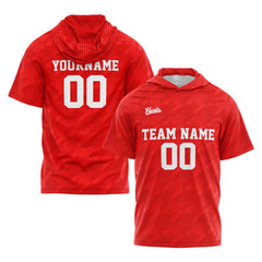 Benutzerdefinierte Rot Kurzarm-Kapuzenpullover für Männer Frauen Hemden mit Kapuzen gedruckt Name Logo