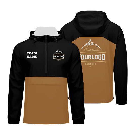 Anpassbare Schwarz Braun Winddichte Softshell Kapuzenjacke - Vollverschluss, Logo- & Text-Druck