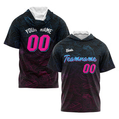 Benutzerdefinierte Schwarz Rosa Hellblau Kurzarm-Kapuzenpullover für Männer Frauen Hemden mit Kapuzen gedruckt Name Logo