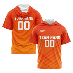 Benutzerdefinierte Orange Kurzarm-Kapuzenpullover für Männer Frauen Hemden mit Kapuzen gedruckt Name Logo