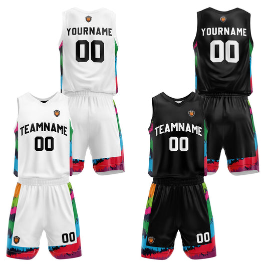Benutzerdefinierte Weiß Schwarz Reversible Basketball Jersey Personalisierte Name Nummernlogo drucken