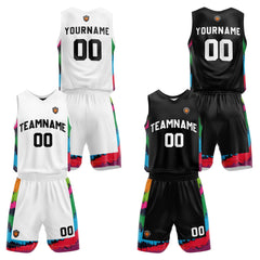 Benutzerdefinierte Weiß Schwarz Reversible Basketball Jersey Personalisierte Name Nummernlogo drucken