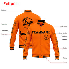 Benutzerdefinierte Varsity-Jacke. Letterman-Jacke für Männer, Frauen und Jugendliche Orange