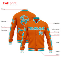 Benutzerdefinierte Varsity-Jacke. Letterman-Jacke für Männer, Frauen und Jugendliche Orange Teal
