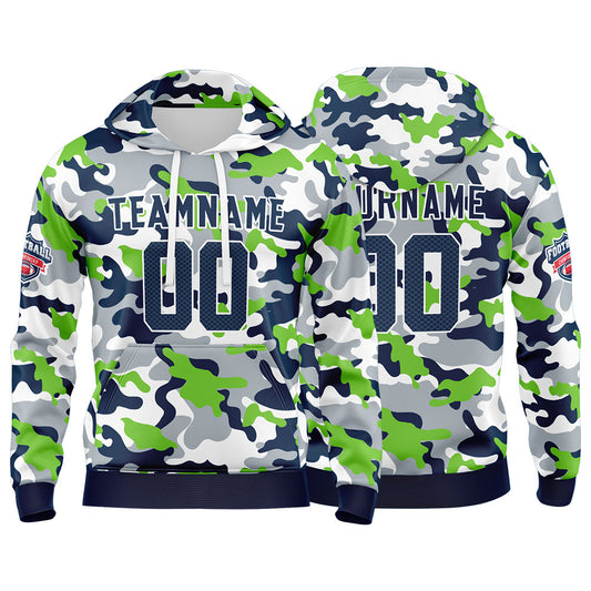 Benutzerdefinierter Sweatshirt-Hoodie für Mann, Frau, Mädchen, Junge. Drucken Sie Ihr Logo, Ihren Namen und Ihre Nummer Neongrün-Marineblau