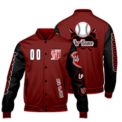 Maßgeschneiderte Rot Schwarz Letterman Varsity Jacket Individuelle Stickerei  Druck nach Ihrem Wunsch