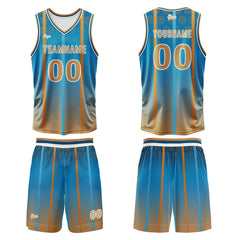 Benutzerdefinierter Blau Braun Basketball Jersey Uniform Anzug gedruckt Ihr Logo Name Nummer