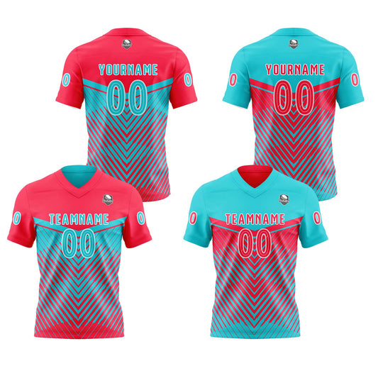 Benutzerdefinierte Heißrosa Türkis Reversibel Fußball Trikot Personalisierte Gradient Fußball Shirts für Männer gedruckt Team Name Nummer Logo