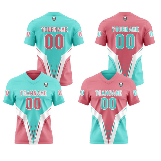Benutzerdefinierte Rosa Cyan Reversibel Fußball Trikot Personalisierte Gradient Fußball Shirts für Männer gedruckt Team Name Nummer Logo