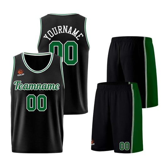 Individuelle Schwarz Grün Basketball Jersey Shorts für Männer und Frauen Gestickter und gedruckter Name, Nummer und Logo