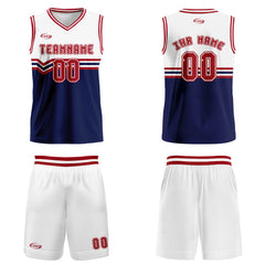 Benutzerdefinierter Weiß Blau Rot Basketball Jersey Uniform Anzug gedruckt Ihr Logo Name Nummer