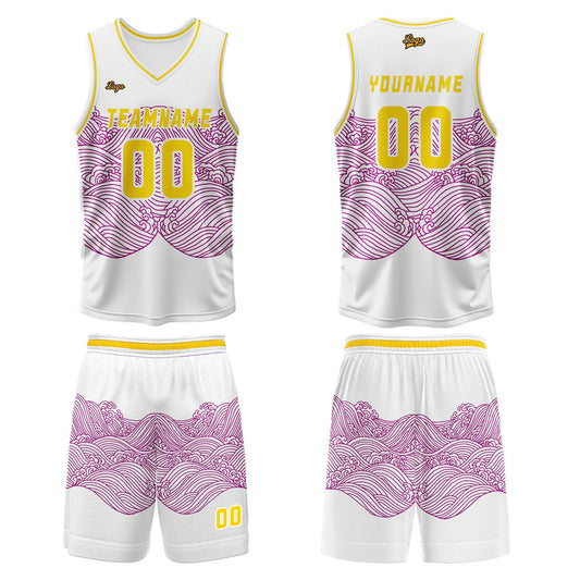 Benutzerdefinierter Lila Gelb Basketball Jersey Uniform Anzug gedruckt Ihr Logo Name Nummer