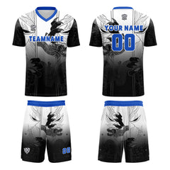 Benutzerdefinierte Schwarz Blau Trikots für Männer Frauen Personalisierte Fußball Uniformen für Erwachsene und Kind