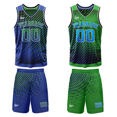 Benutzerdefinierte Blau Grün Reversible Basketball Jersey Personalisierte Print Name Nummer Logo