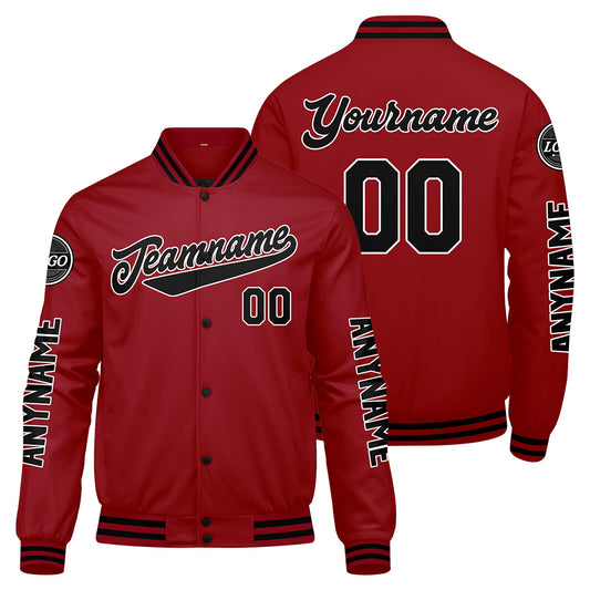 Maßgeschneiderte Rot Schwarz Letterman Varsity Jacket Individuelle Stickerei Druck nach Ihrem Wunsch