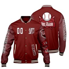 Maßgeschneiderte Rot Letterman Varsity Jacket Individuelle Stickerei  Druck nach Ihrem Wunsch